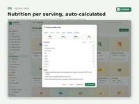 Recipe view with scaling servings