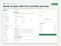 Create your own recipes with live nutrition preview