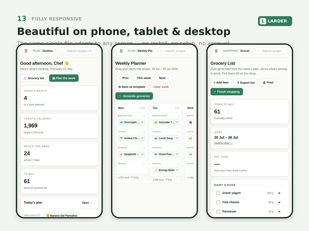 Fully responsive — works on desktop, tablet and phone